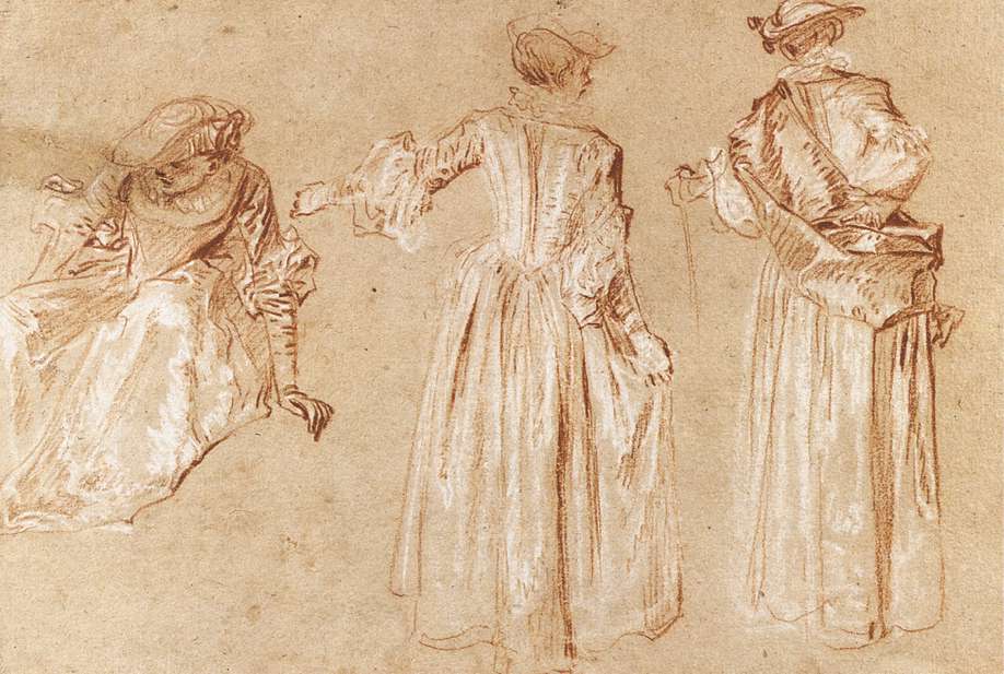 Three Studies of a Lady with a Hat Antoine Watteau