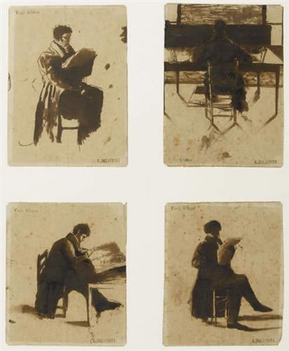 Four Views of men sitting - Eugene Delacroix