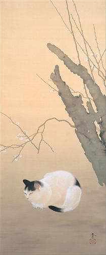 Cat and Plum Blossoms, Hishida Shunso