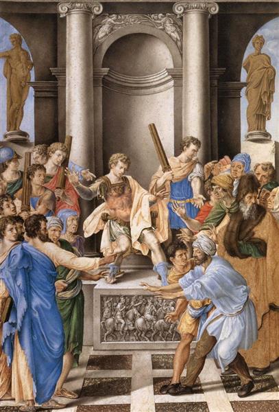 Elymas Struck Blind by St Paul Before the Proconsul Sergius Paulus, c.1542 - Giulio Clovio