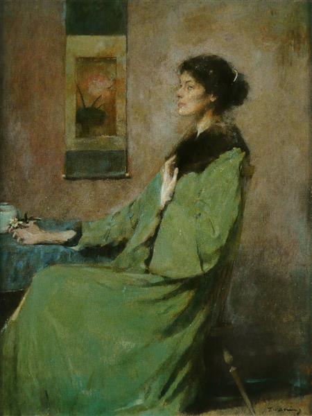 Portrait of a Lady Holding a Rose, 1912 - Томас Уилмер Дьюинг