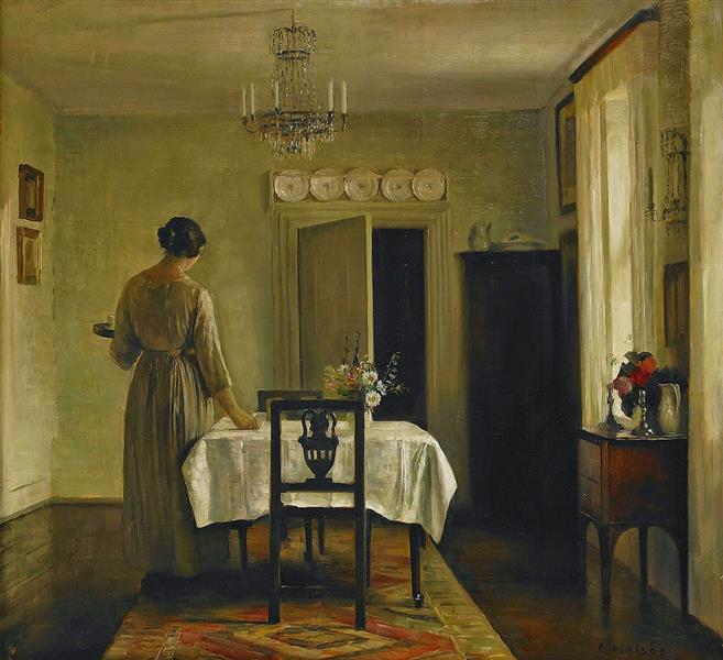 Artist's Wife Setting the Table - Carl Holsøe