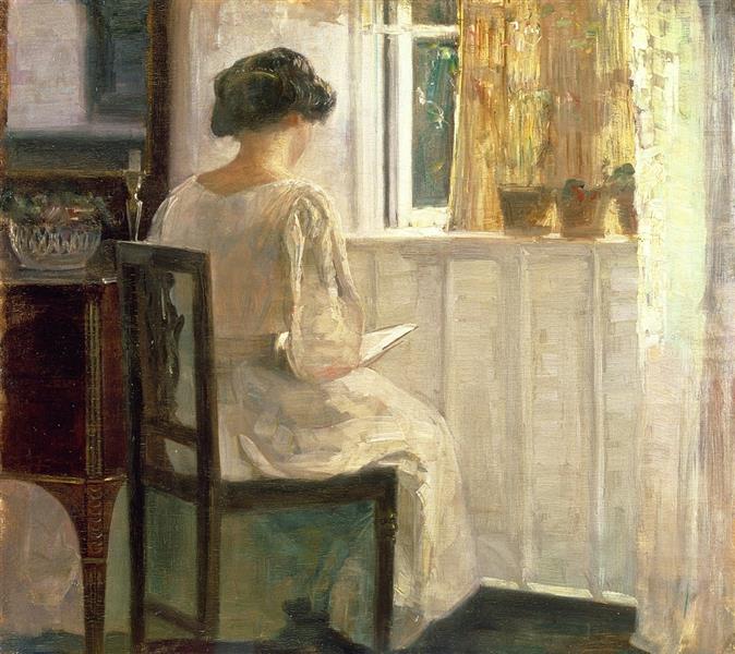 Girl Reading in a Sunlit Room - Carl Holsøe