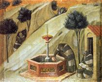 Predella Panel. Hermits at the Fountain of Elijah - Pietro Lorenzetti