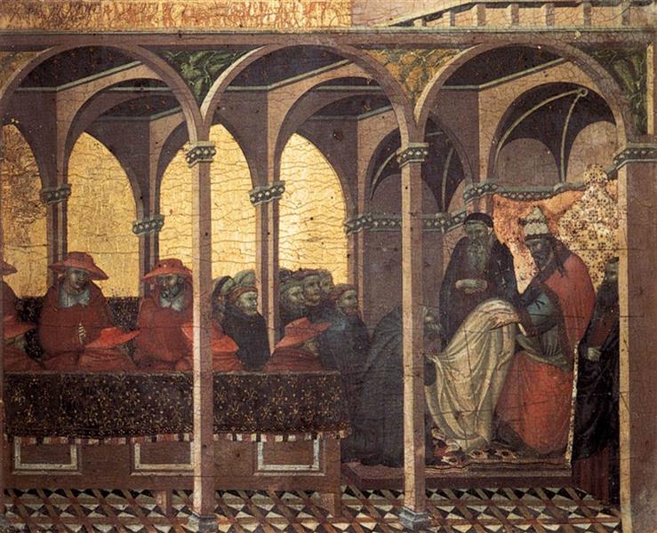 Predella Panel. The Approval of the New Carmelite Habit by Pope Honorius IV, 1329 - Pietro Lorenzetti