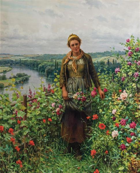 A Maid in Her Garden - Daniel Ridgway Knight
