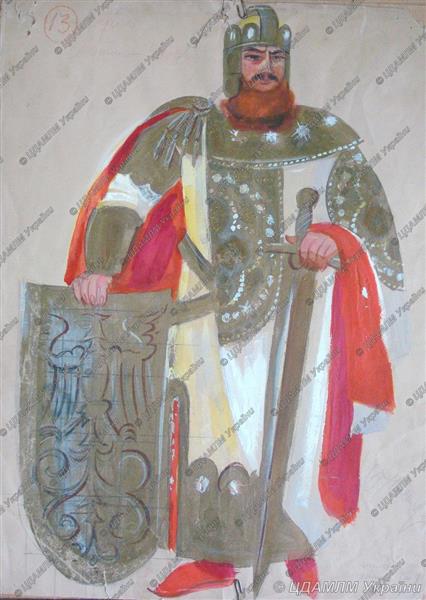 Costume Design. Heinrich the Birdcatcher with a Sword, 1933 - Александр Вениаминович Хвостенко-Хвостов