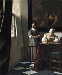 Femme écrivant une lettre et sa servante - Johannes Vermeer
