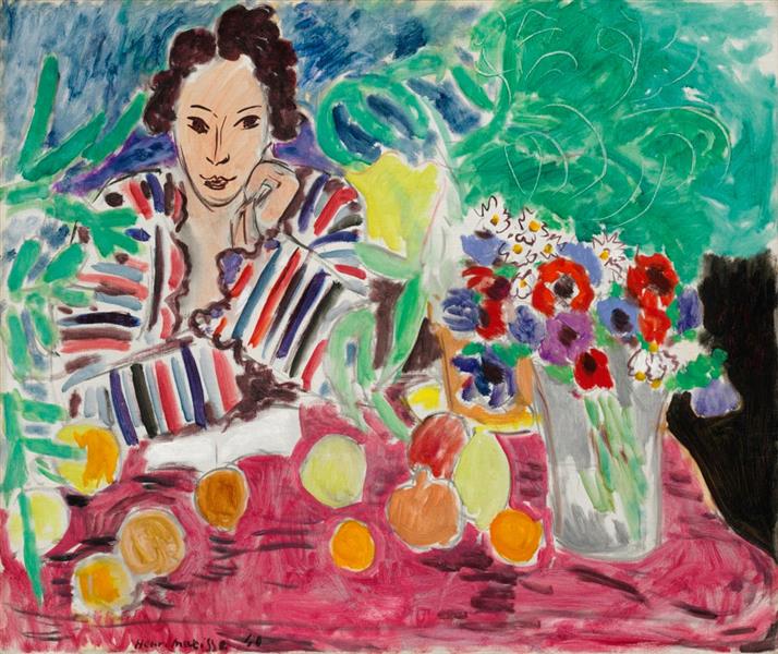 Striped Robe, Fruit, and Anemones, 1940 - Henri Matisse