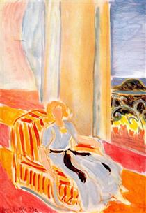 Girl in White Robe Seated by the Window - Henri Matisse