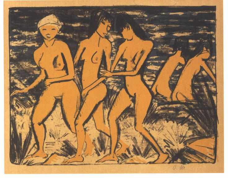 Five Yellow Nudes at the Water - Otto Mueller