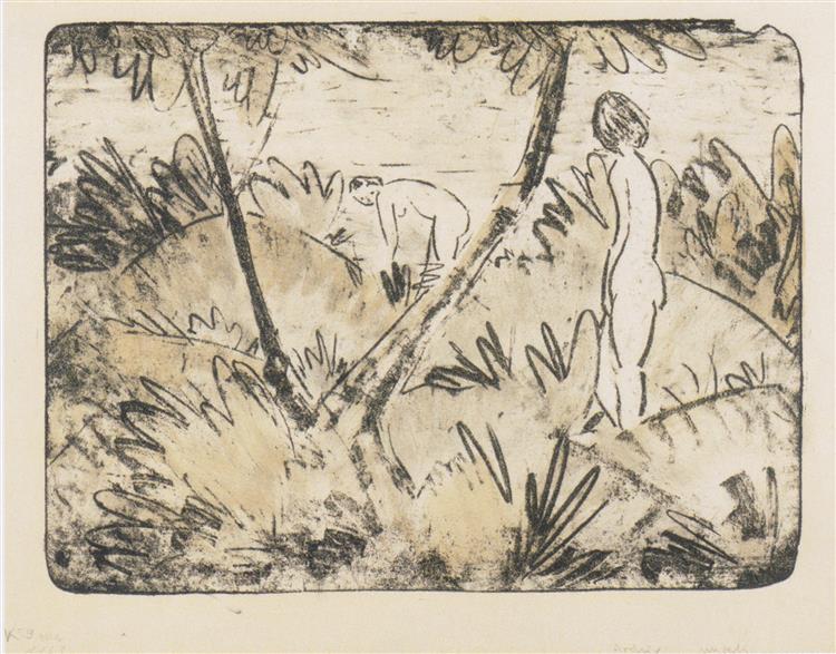 Zwei Mädchen Mit Gegabeltem Baum, 1918 - Отто Мюллер
