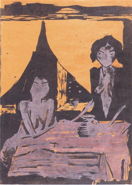 Zwei Zigeunermädchen Im Wohnraum - Otto Mueller