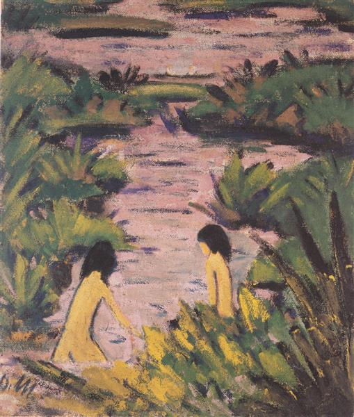 Bathers in Reeds, 1924 - Отто Мюллер