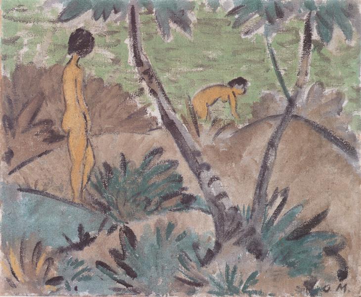 Zwei Mädchen Mit Gegabeltem Baum, 1916 - Отто Мюллер