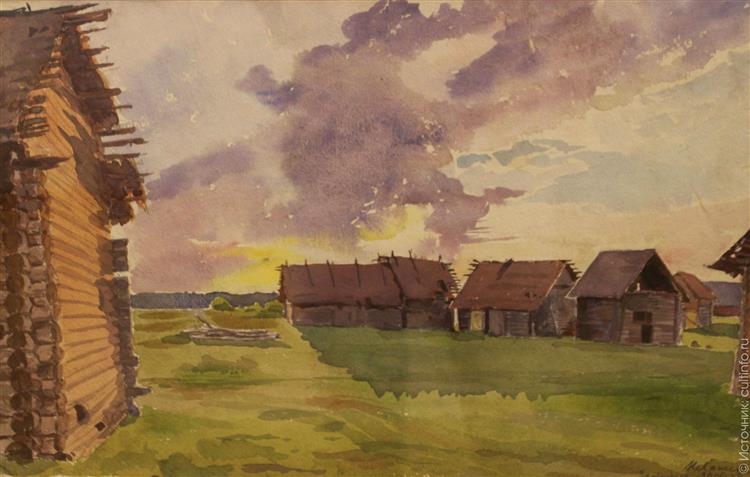 Zatulenye. Barns at Sunset, 1936 - Eugène Lanceray