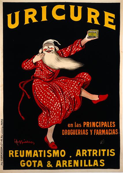 An Old Man in Night-clothes Holding up a Box of "uricure" Pi - Leonetto Cappiello