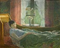 Girl on Couch (also Known as Girl in Bed) - Frederick Carl Frieseke