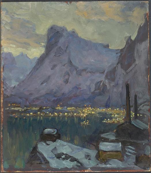 Svolvaer Harbour at the Height of the Fishing Season.Study from Lofoten, 1934 - Anna Boberg