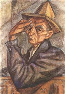 Self Portrait with Yellow Hat - János Kmetty