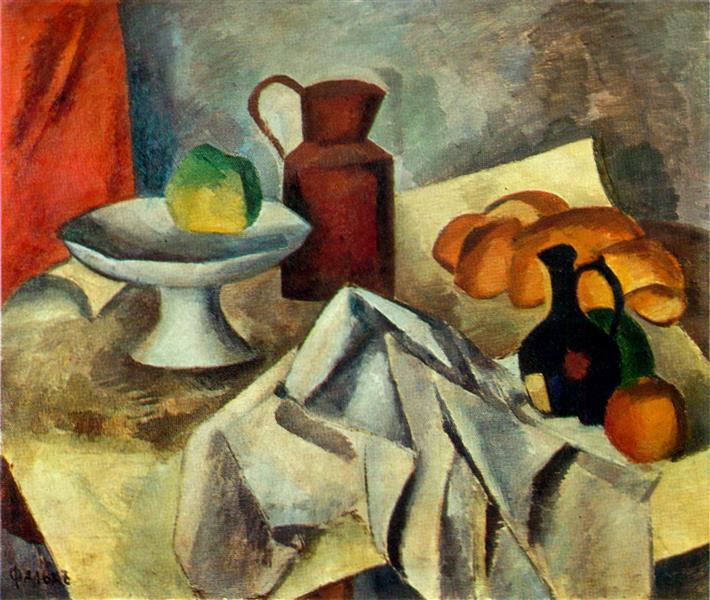Still life on a white tablecloth, 1914 - Роберт Рафаилович Фальк