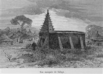 Mosque in Salaga in Ghana, of Traditional Baked-mud Sudano-sahelian Architecture. by Édouard Riou in 1892. - Édouard Riou