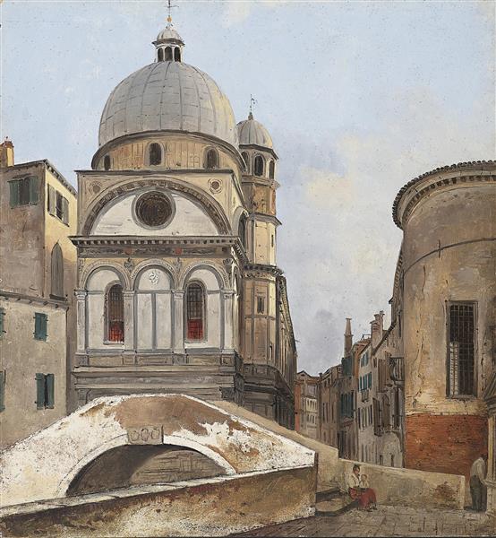 View Of The Church Of Maria Dei Miracoli And Santa Maria Nova in Venice - Ippolito Caffi
