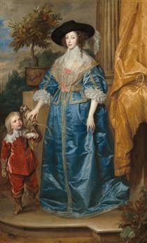 Queen Henrietta Maria and her dwarf Sir Jeffrey Hudson - 范戴克