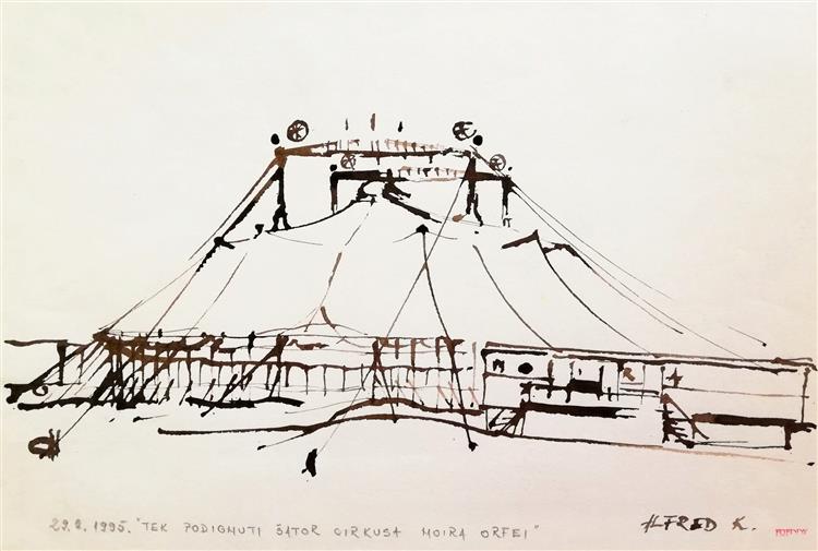 Recently raised tent of circus Moira Orfei, 1995 - Alfred Freddy Krupa