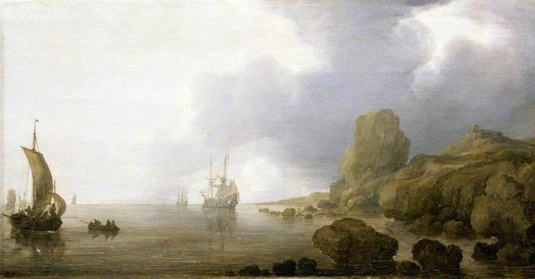 Ships Becalmed on a Rocky Coast, 1640 - Simon de Vlieger