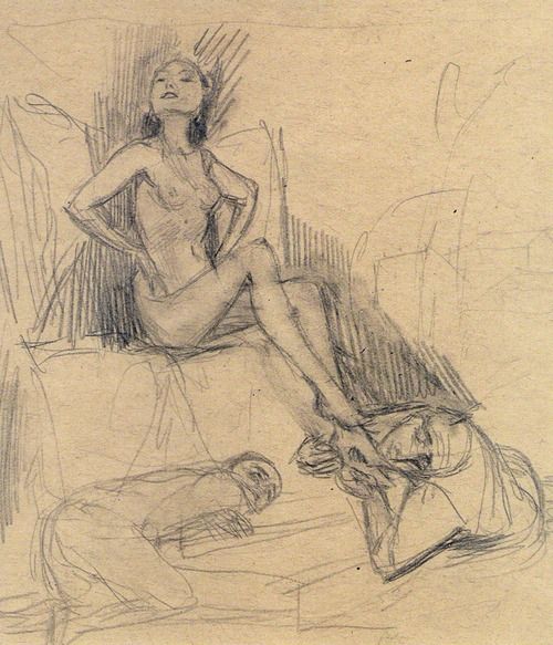 Двоє чоловіків біля ніг оголеної жінки, 1933 - Бруно Шульц
