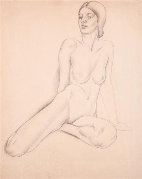 Seated Nude with Hair in Neck Bun, 1933 - Dorrit Black
