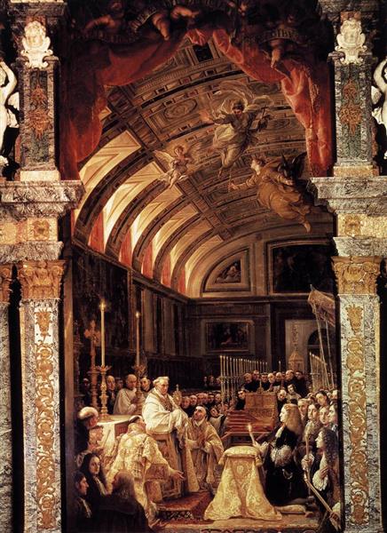 La adoración de la Sagrada Forma de Gorkum por Carlos II, 1690 - Claudio Coello