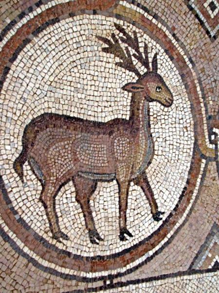 Mosaic of Deer in Petra Church, c.450 - c.550 - 拜占庭馬賽克藝術