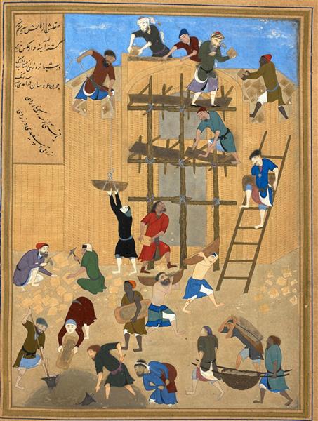 Construction of the fort of Kharnaq, 1495 - Behzad