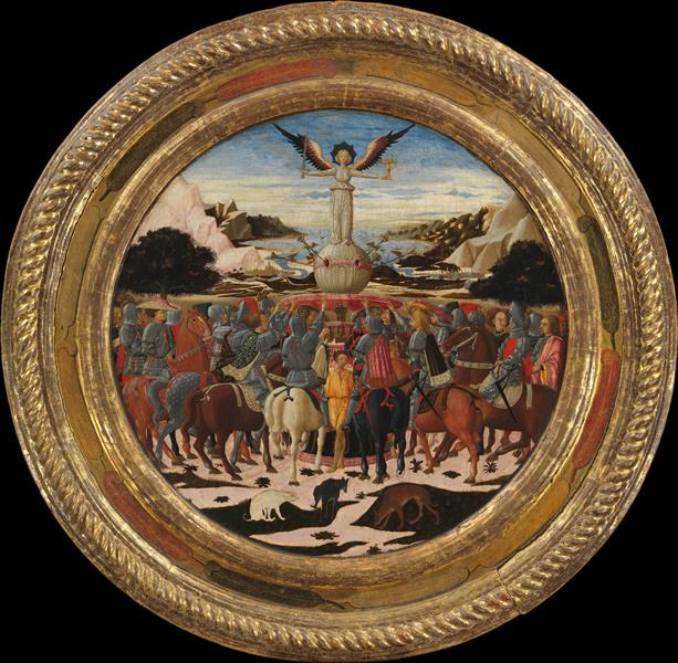 The Triumph of Fame; (averse) Impresa of the Medici Family and Arms of the Medici and Tornabuoni Families - Lo Scheggia