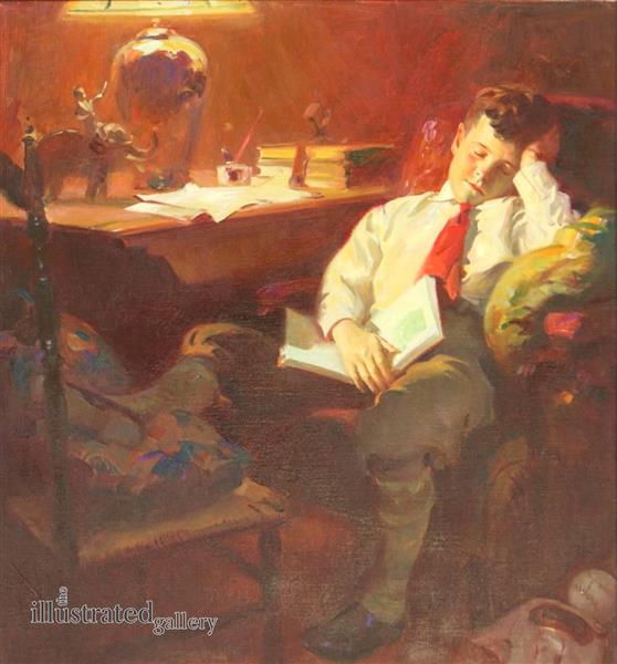 Boy Falls Asleep in a Chair With Book in His Lap, 1928 - Haddon Sundblom