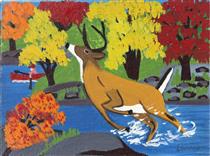Deer in Stream - Maud Lewis