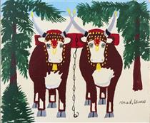 Oxen in Winter - Maud Lewis
