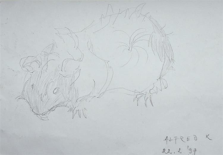 The saved ad hoc sketch: "Mimi"- the guinea pig (22.2.97.), 1997 - 阿爾弗雷德弗雷迪克魯帕