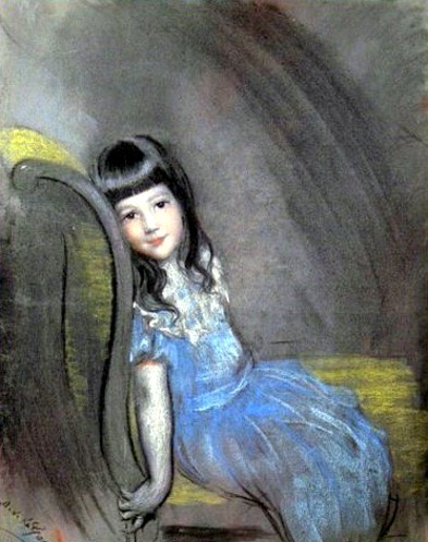Portrait De La Fille Klotz – Fillette À La Robe Bleue - Antonio de La Gandara
