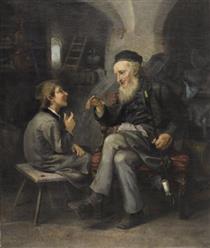 Grandfather and grandson talking - Людвиг Кнаус