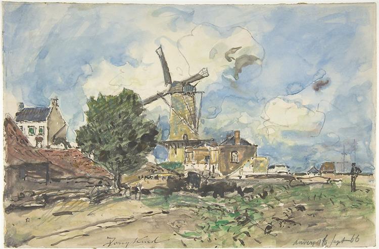 Wind Mill at Antwerp, 1866 - Johan Jongkind