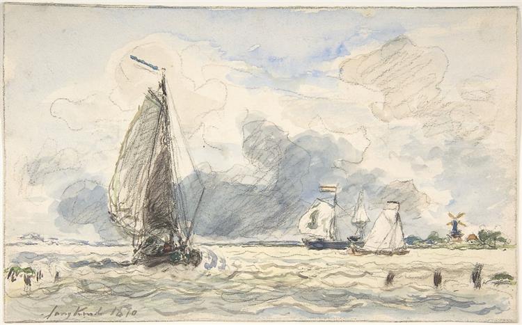 Dutch Fishing Boats, Verso: Sketches of Boats, 1870 - Johan Jongkind