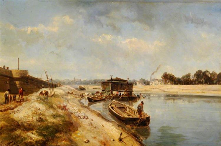 River Scene with Barges and Figures, 1865 - 1870 - Johan Jongkind