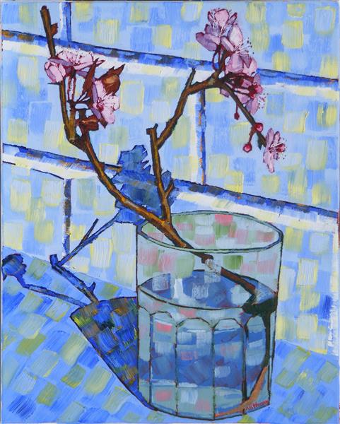 14 Blossoming Almond Branch in a Glass 2017 by Anthony D. Padgett (after Van Gogh Arles 1888), 2017 - Anthony Padgett