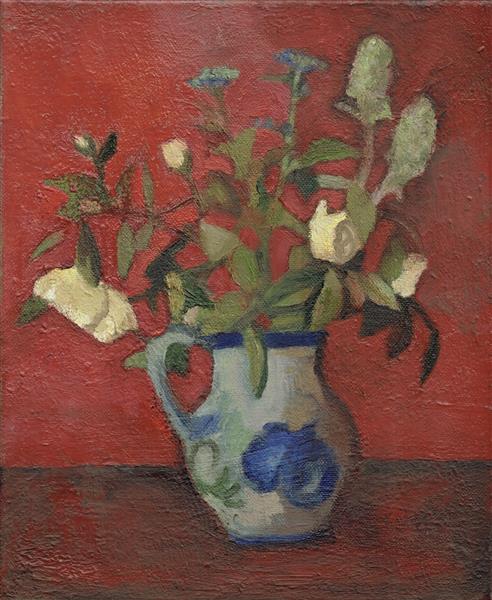 Flowers with Red Background - William Balthazar Rose