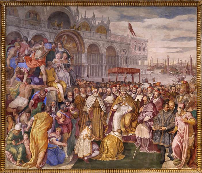 Submission of Frederick Barbarossa before Pope Alexander III during the signing of the Treaty of Venice, c.1563 - Francesco de' Rossi (Francesco Salviati), "Cecchino"