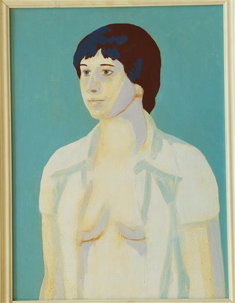Female Portrait (Against Blue Background, Waist-Up), c.1969 - c.1970 - Григорий Иванович Гавриленко