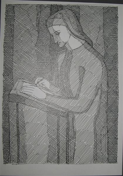 Writing Dante. Illustration to Dante Alighieri's Book 'Vita Nova', 1964 - Hryhorii Havrylenko